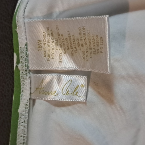 Anne Cole Green White Zebra Stripe V-Wire One Piece Swimsuit Size 18W Shirred - Picture 8 of 10